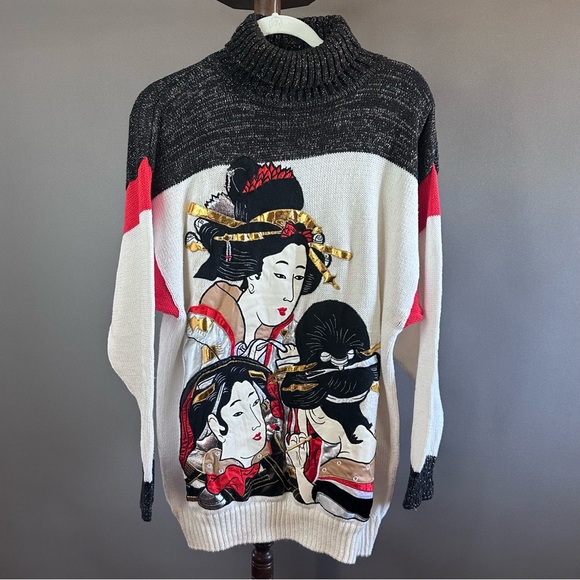 Sweaters - Vintage Bonnie Boerer & Company Geisha Girls Knit Sweater Sz M